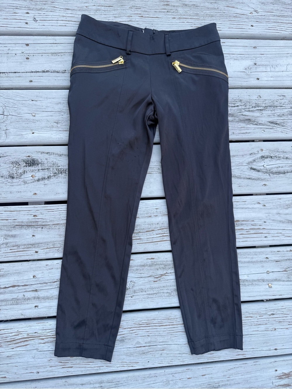 Baby Phat Black Skinny Ankle Pants Gold Logo Zip Stretch Y2K Size 5